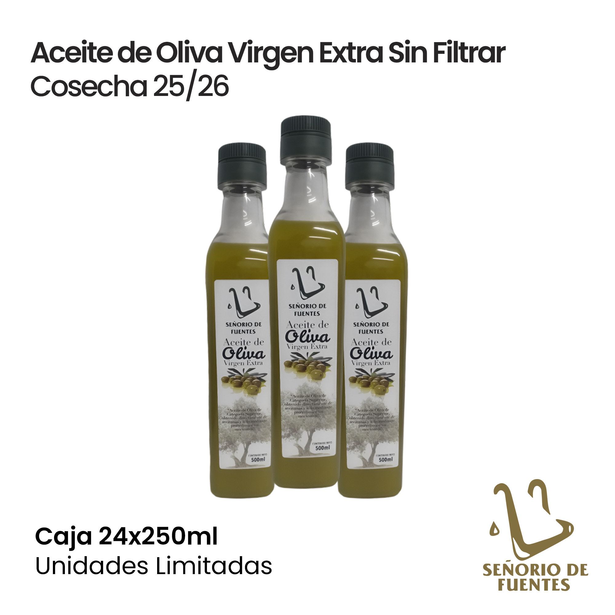 Aceite de Oliva Virgen Extra. Botella de 250 mililitros. Sin Filtrar. Nueva Campaña 25/26
