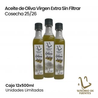 Aceite de Oliva Virgen Extra. Botella de 500 mililitros. Sin Filtrar. Nueva Campaña 25/26
