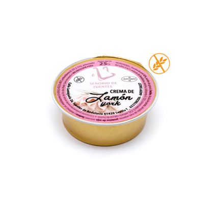 Envase individual de crema de York, presentado con su textura cremosa y formato práctico de 25 gr. Caja de 30 unidades. Perfecta para hostelería y desayunos.