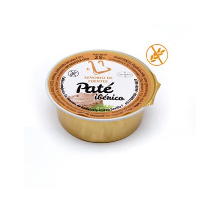 Monodosis de paté ibérico de alta calidad, 25 gr cada una, diseñadas para servicios Horeca. Caja con 30 tarrinas monodosis.