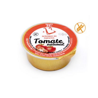 Tarrinas de tomate natural triturado en monodosis de 25 gr, prácticas y frescas, ideales para tostadas en desayunos o tapas en restaurantes. Caja con 30 monodosis.