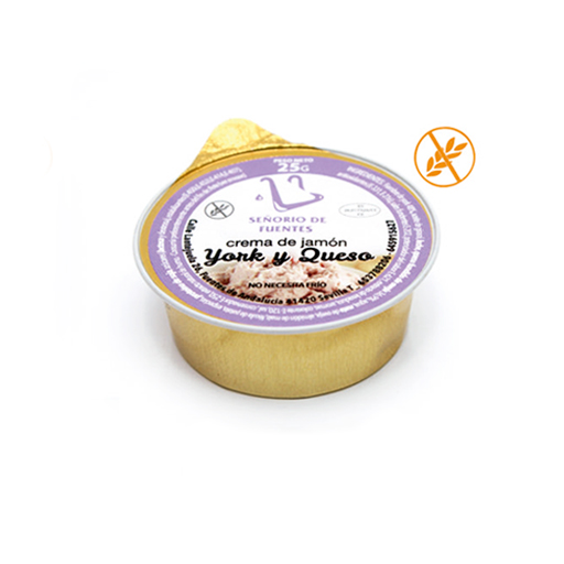 Monodosis de crema de York y queso, 25 gr, combinando sabores suaves en un envase práctico ideal para HORECA. Caja de 30 unidades.
